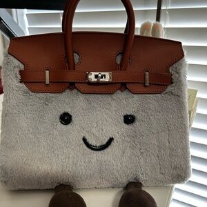 Gray and Brown Plush Handbag